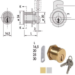 CILINDRO LEV. mm 16 D.20 OTT. NIC. 72210-16-0 CISA