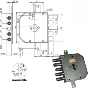 SERRATURA SIC.TRIPL.DX CIL.E63  RES654+33/270 MOIA