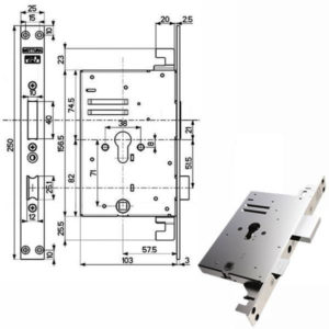 SERRATURA INFILARE FERRO TRIPLICE    89B75 MOTTURA