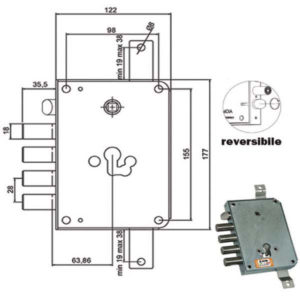 SERRATURA SIC.TRIPLICE CIL. E63    RCE664/280 MOIA