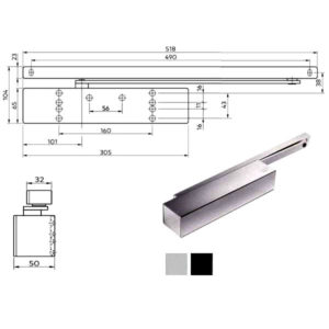CHIUDIPORTA AERODINAMICO ARGENTO   TS 92 XEA DORMA
